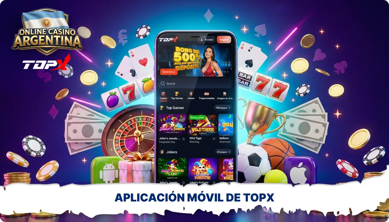 La aplicación móvil TopX ofrece juegos de casino, acceso rápido, bonos y notificaciones