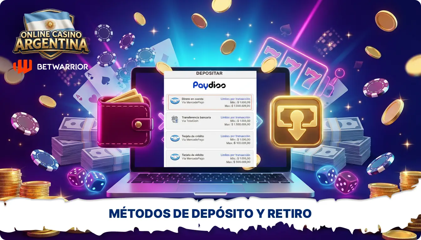 El casino Betwarrior Argentina ofrece métodos cómodos para depositar y retirar fondos