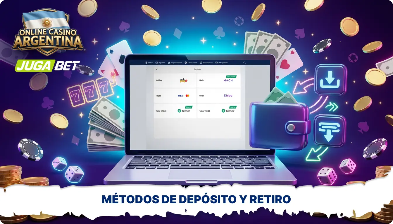 Jugabet en Argentina admite depósitos y retiros mediante tarjetas, monederos electrónicos, bancos y criptomonedas en pesos